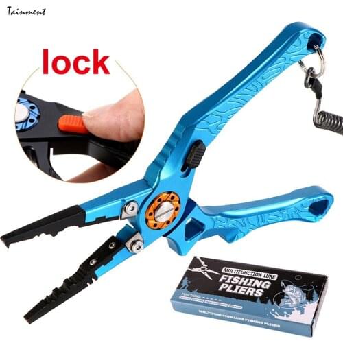 Aluminum Alloy Fishing Tongs New Design Fishing Pliers with Locking Lure, Split Ring Cutting, Fishbone and Fishing Rope 3 Color