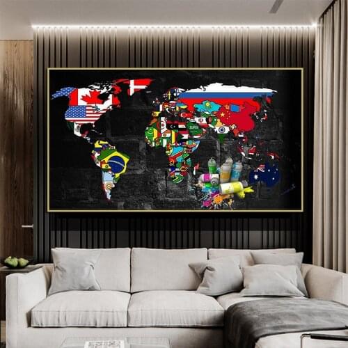 Street Graffiti Art Posters World Map Canvas Painting Modern Wall Art Poster Prints HD Home Decor Picture for Living Room Cuadro