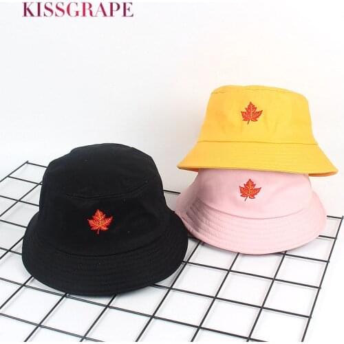Unisex Men Women Maple Leaf Bucket Hat Fisherman Panama Hats Embroidery Cotton Outdoor Summer Casual Swag Bob Visor Bucket Cap