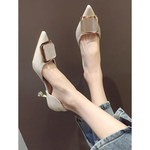 High heels womens stilettos 2020 new wild ins fairy buckle net red French girl shallow mouth pointed single shoes