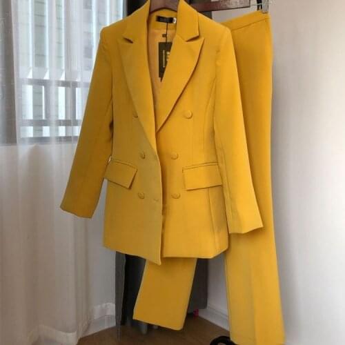 2021 Spring Autumn Women Vintage 2 Piece Set Lady Casual Notched Blazer Wide Leg Pant Suits Female Casual Solid Office Sets N260