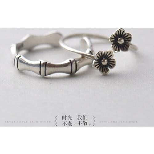 Bohemian Vintage Silver Color Bamboo Flower Ring For Women Gift Bijoux Adjustable Finger Antique Engagement Rings Anillos