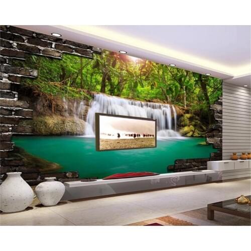 Beibehang Custom 3d Wallpaper Fashion Brick Wall Waterfall Water Scenery 3d TV Background Wall wallpaper for walls 3 d tapety