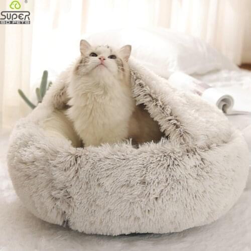 40cm 50cm Pet Nest 2 In 1 Cat Bed Anti-anxiety Dog Cat Bed Soft Winter Warm Sleeping Bed Long Plush Puppy Cushion Mat