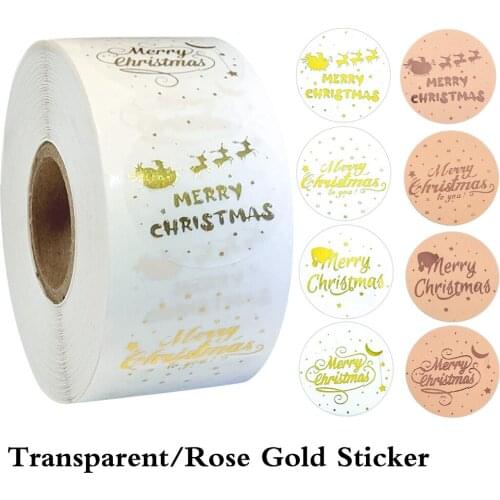 500pcs/roll christmas sticker rose gold labels for gift sealing adhesive transparent sticker Merry christmas decoration