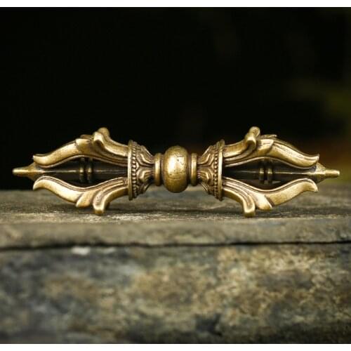 Antique Bronze Nepalese Tibetan Buddhism Tantra Religiou Instrument Vajry Pestle Ornament Copper Home Feng Shui Craft Decoration