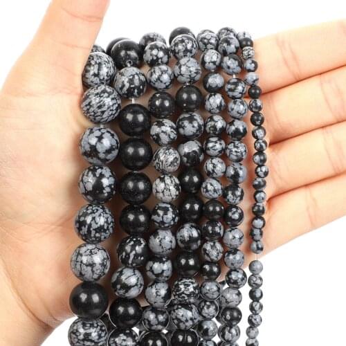 Natural Stone Beads Black and White Snowflake Stone Round Loose Beads for Jewelry Making Needlework DIY Bracelet Strand 4-12 MM