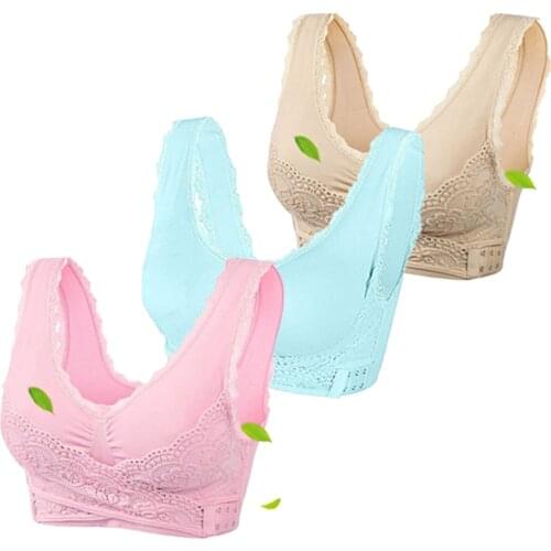 3PCS 3XL Plus Size Lingerie Lace Solid Color Cross Side Buckle Without Rims Gathered Sports Underwear Sleep Bra New