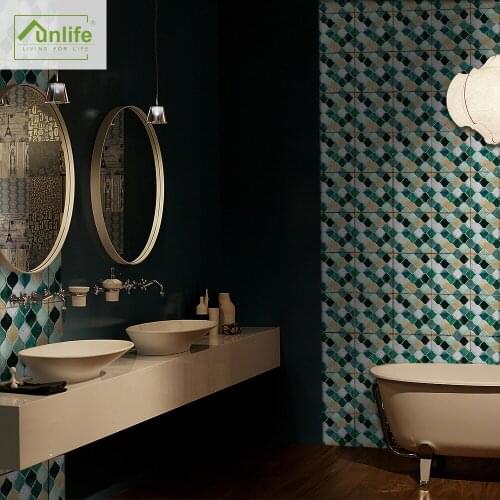 Funlife® Green and Yellow Vine Mosaic 2 Tile sticker Removable Peel & Stick Self-Adhesive Wallpaper Decorative Easy to Clean DIY