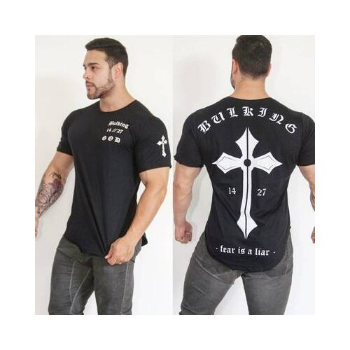 Mens Fashion T Shirt Men Tops Summer Fitness Bodybuilding Clothes Muscle Male Shirts Cotton Slim Fit Tees