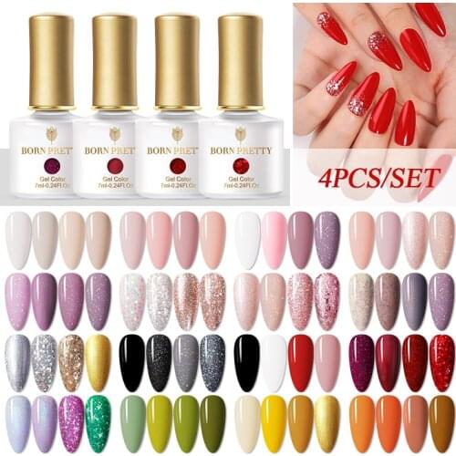 BORN PRETTY 2/4Bottles 7ml Glitter Gel Nail Polish Colorful Pink Purple Soak Off Nail Art UV Gel Polish UV LED Gel Varnishes