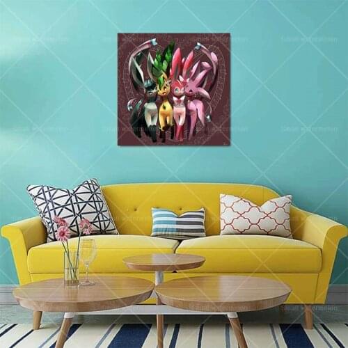 Cuadros Classic Anime Pokemon Eevee Poster Canvas Painting Wall Art Picture Mural Kids Room Child Bedroom Home Decoration