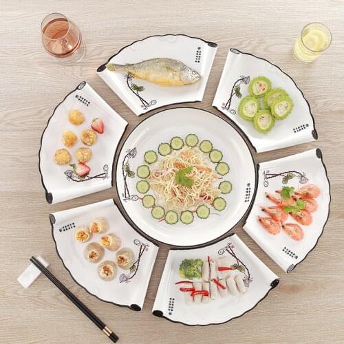 Combination Platter Fan-shaped dish set Creative Dish Platter Tableware Reunion Plate Set Ceramic Dinnerware Bone China