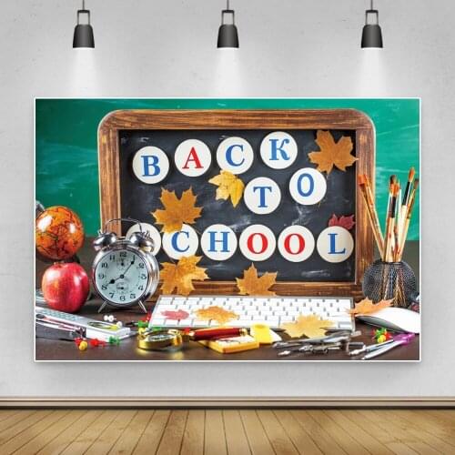 Laeacco Back To School Party Decor Poster Black Wood Board Computer Photo Backdrop Photography Background For Photo Studio