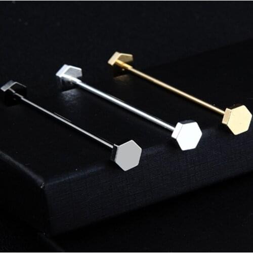 Hot Fashion Men Shirt Collar Pin Tie Clip Hexagon Bar Clasp brooch Party Gift Tie Shirt Skinny Clamp Tie cufflink