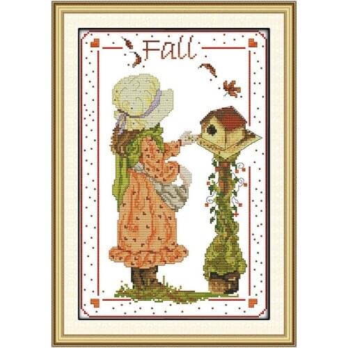 Joy Sunday Character Pattern Feeding Bird Cross Stitch Needle Kit 11 14CT DMC 14CT Cross Stitch Kit DIY Gift Home Decoration