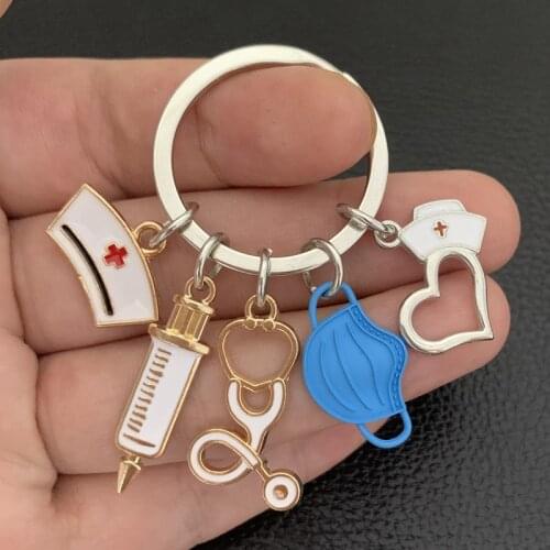 New Doctor Keychain Medical Tool Key Ring Injection Syringe Stethoscope Nurse Cap Key Chain Medico Gift DIY Jewelry Handmade