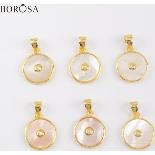 BOROSA Gold Plating Natural White Shell Charms 10Pcs Round Shells for DIY Fashion Necklace Jewelry Making Accessories WX1283