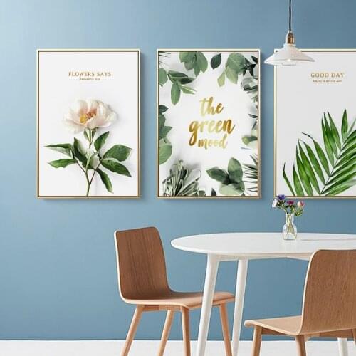 Simple Floral Green Plant English Word Canvas Art Painting Abstract Print Poster Picture Wall Modern Home Decoration