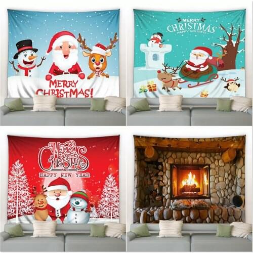 Christmas big Tapestry Hippie Santa Claus Snowman Elk Fireplace Holiday Background Wall Hanging Tapestries Bedroom Decor Blanket
