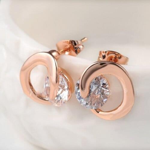 GorGor Stud Earrings Women Minimalist C-letter Rose Gold Plated Mosaic Zircon Simplicity Temperament Jewelry 2020537240b
