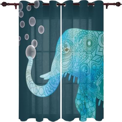 Elephant Pattern Bubble Valance Curtains For Living Room Study Youth Bedroom Kitchen Outdoor Windows Custom Cotton Linen