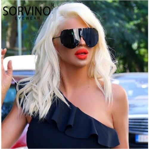 SORVINO 2021Fashion Vintage Oversized Square Sunglasses Men One Piece Lens Big Frame Rivet Sun glasses H18 For Women UV400