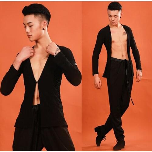 Latin Dance Tops Male Professional Long-Sleeved Cardigan Stage Competition Dance Clothing For MenS Ballroom Dance Shirt DL5693