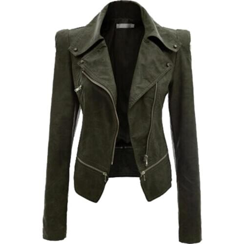 2020 Spring Fashion Women Smooth Motorcycle Faux Leather Jackets Ladies Long Sleeve Autumn Winter Office Streetwear Black Coat