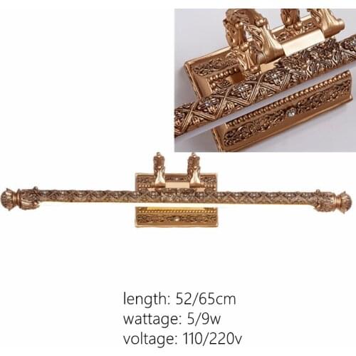Vintage Classical Carved Resin Led Mirror Light Bathroom Bright Waterproof American Country European Wall Lamp 52/65cm 2623
