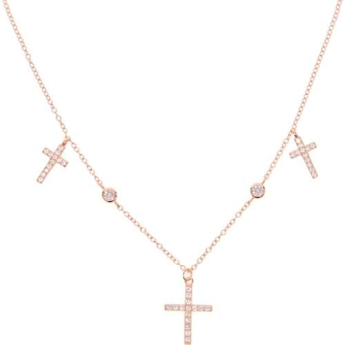 Top quality factory micro pave cz cross pendant charm statement fashion jewelry 925 sterling silver choker women necklace dainty