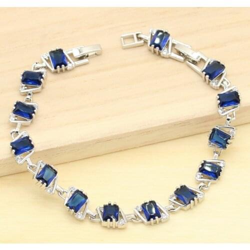 Blue Sapphire Green Emerald 925 Silver Bracelet for Women Gift Jewelry Inventory Clearance