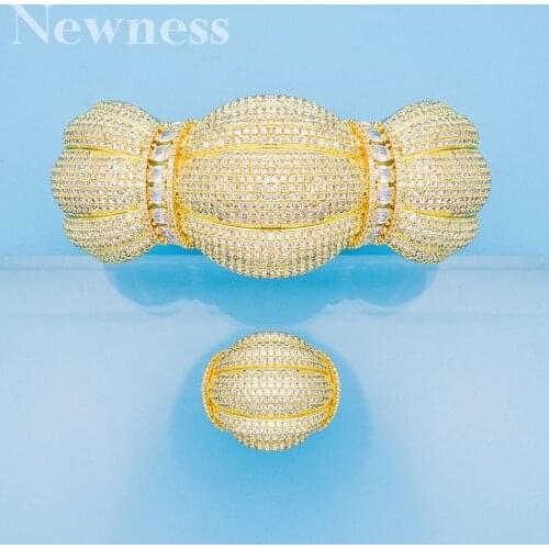 Newness 2020 Charms Cubic Zircon All Over Full Bangle Ring 2PCS Jewelry Sets For Women Brand Nigerian Dubai Wedding Jewelry Sets