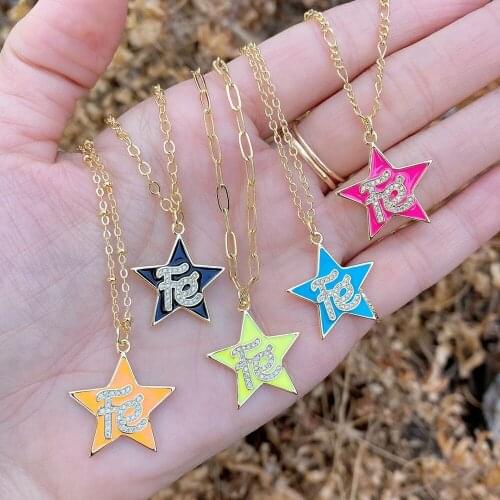 10Pcs Simple Enamel Star Pendant Necklace for Women Fashion CZ Gold Color Statement Choker Necklace