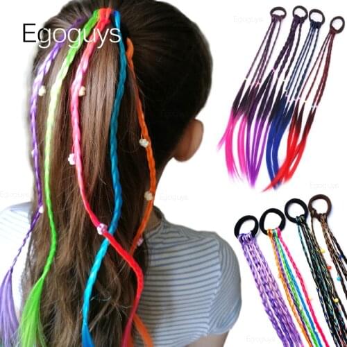 1PC Girls Colorful Elastic Headbands Wigs Ponytail Hair Ring Kids Headwear Scrunchie Ties Rubber Bands Twist Braid Rope Ornament