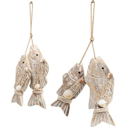 2Pcs Hanging Fish Innovative Romantic Atmosphere Wooden Ornaments Home Wooden Fish Hanging Decorations Mediterranean Styles