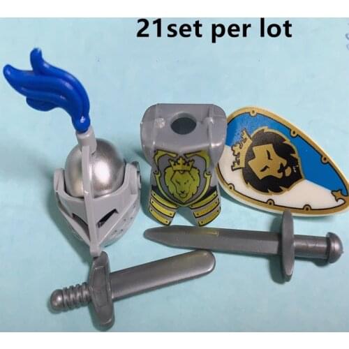 21pcs/lot Bule Lion Knight compatible Building Block figure doll Castle Golden Knights Brick accessory part