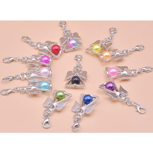 24Pcs/Lot Mix Color Alloy Angel Fairy Charms Pearl Guardian Wings With Claw Clasps Pendant For Women Necklaces Earring Jewelry