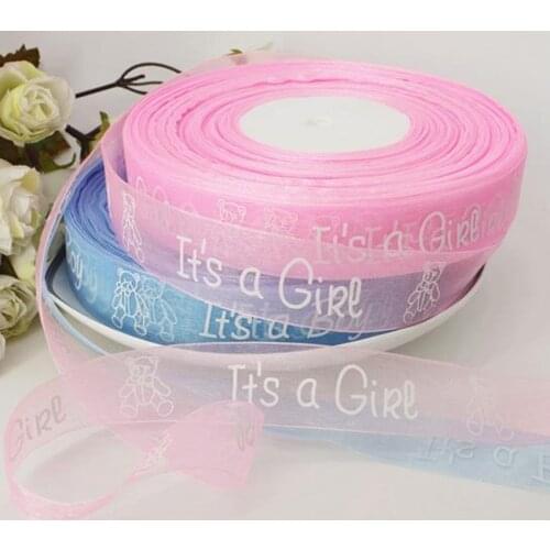 25mm*100Yards Baby Shower its a boy girl Silk Ribbon Satin Ribbon Tapes For Party Decoration Crafts Decor Card Gift Wrapping