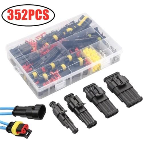 352PCS HID Waterproof Connectors 1/2/3/4 Pin Super Seal Car Electrical Wire Connector Plug Truck Harness 300V 12A