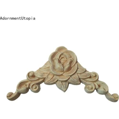 5PCS Wood Carved Corner Appliques Frame Furniture Wall Doors Woodcarving Decal Decorative Wooden Figurines Crafts Home Decor