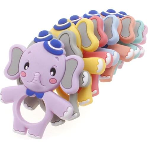 5pcs Cartoon Elephant Teether Pendant Necklace Silicone Baby Teether Bpa Free Diy Pacifier Chain Silicone Teething Toys