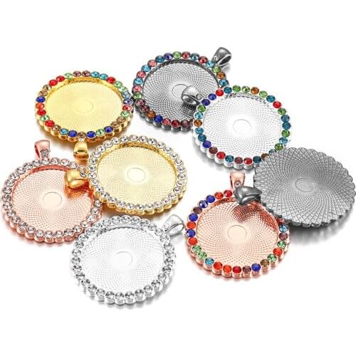 5pcs/lot 25 30 35mm Rhinestone Bordered Cameo Cabochon Crystal Pendant For DIY Jewelry Making Tray Bezel Supplies Accessories