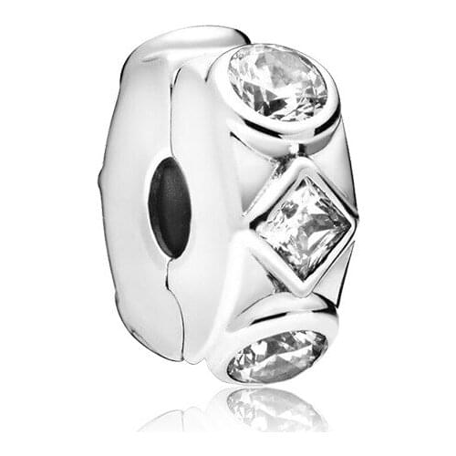 5PCS Jewelry Accessoriess Silver Color Crystal Geometric Clip Safety Loose Beads fit Charms Bracelets DIY Jewelry Women Men Gift