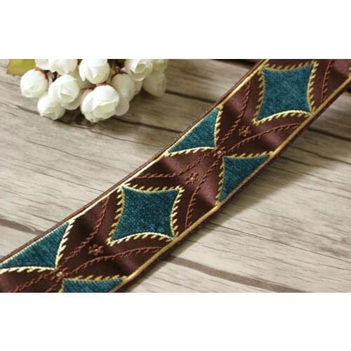 5yards/lot wide 5.8cm Woven Jacquard Ribbon Geometric design with fluff brown blue for curtain and clothing accessory LS-1417