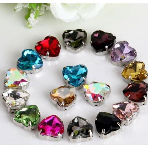 50PCS 12MM Bling Heart Claw Crystal Rhinestones DIY Shapes Sew-On Crytal Rhinestone For Garment Art Decoration,Wedding Clothing