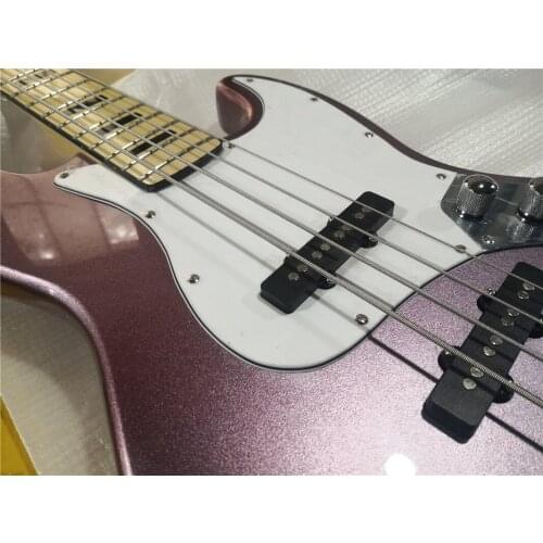Free shipping custom 4 string JB bass guitar ,metal purple bass,maple neck bolt body,SS pickups,black inlay,chrome bridge