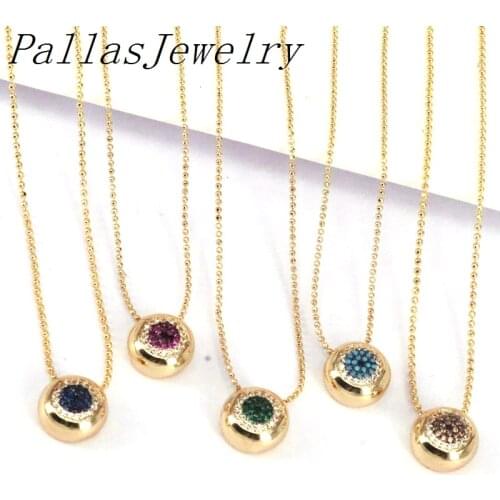 5Pcs New Fashion Cubic Zirconia Eye Round Shape Pendant Necklace Gold Color Chain Necklace for Women Girls 2021 Jewelry New