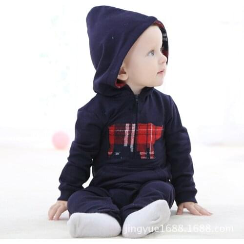 Boy Girl Baby Clothes Cotton Spring And Autumn Leisure Neonatal Hooded Jumpsuits Multi-function Suit Wear Inside And Outside