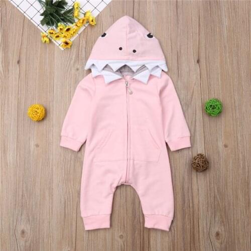 Newborn Baby Boy Girl Kids Shark Jumpsuit Romper Cotton Clothes Outfits 0-24M Hooded Cothes Fashion Good Quality